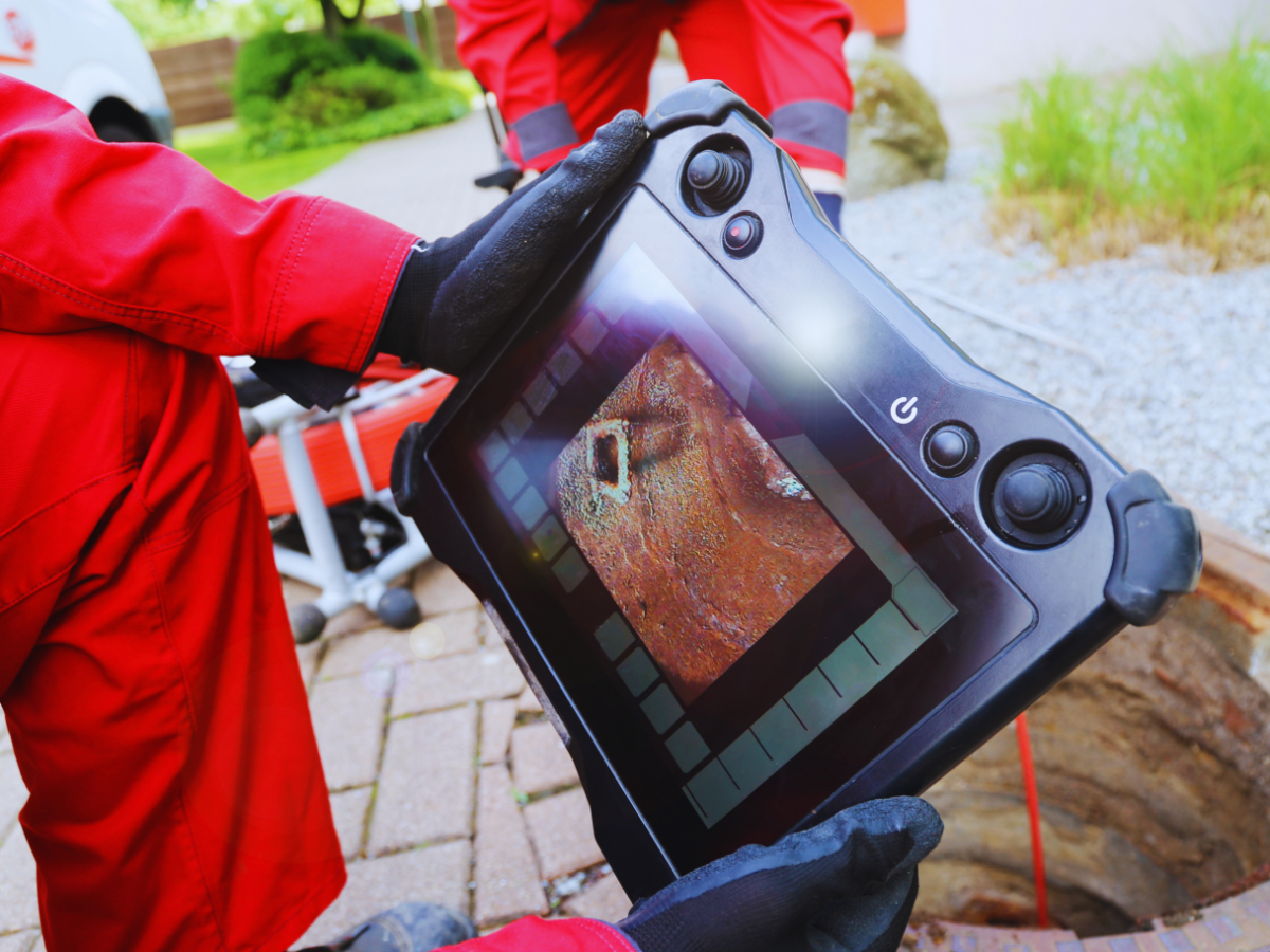 Plumbers inspecting sewer line before pipe bursting sewer line repair